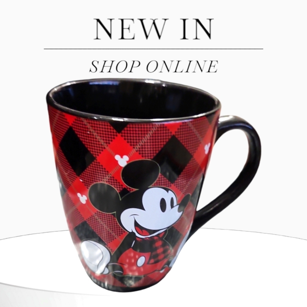 Disney Mickey Mouse Red & Black Plaid Mouse Design Ceramic Mug